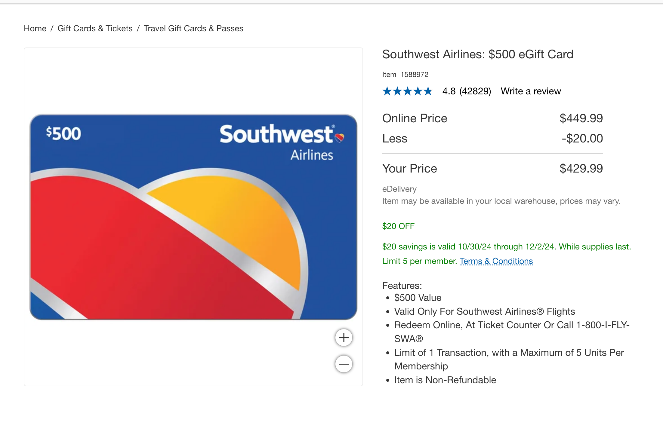 Southwest gift card on sale.